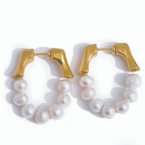 Gold Pearl Hoop Earrings